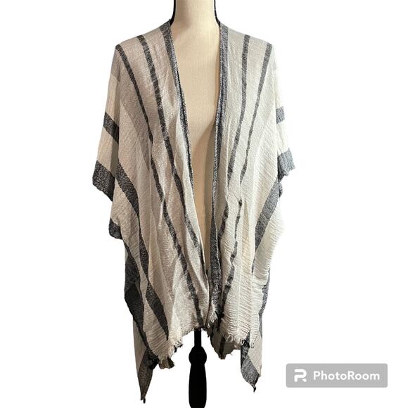 American Eagle | Cream Black Striped Boho Flowy Sheer Open Cardigan Sz S - Picture 1 of 4